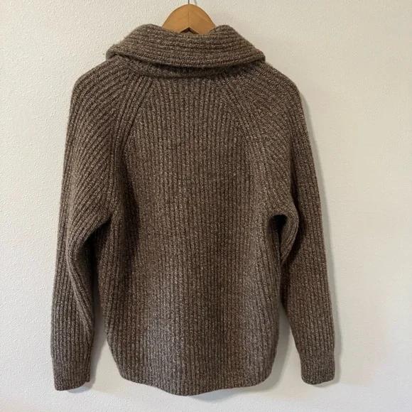 J Crew Rugged Merino Wool Heavyweight Cowl Neck Shawl Cardigan Sweater Brown-M - Picture 3 of 12